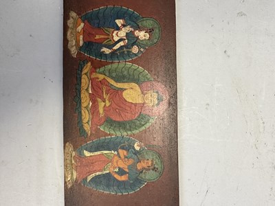 Lot 170 - A PAIR OF PAINTED WOOD BOOKCOVERS, TIBET, 15TH/16TH CENTURY