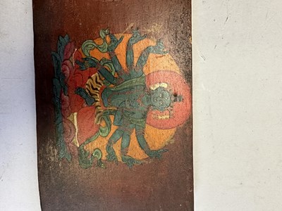 Lot 170 - A PAIR OF PAINTED WOOD BOOKCOVERS, TIBET, 15TH/16TH CENTURY