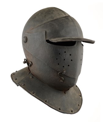 Lot 148 - A CLOSE HELMET IN THE NORTH ITALIAN STYLE OF THE FIRST QUARTER OF THE 17TH CENTURY, 20TH CENTURY