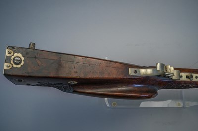 Lot 253 - A 130 BORE BAVARIAN BREECH-LOADING AIR GUN OF BELLOWS TYPE BY F. FACKLER IN AICHACH, MID-19TH CENTURY