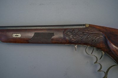 Lot 253 - A 130 BORE BAVARIAN BREECH-LOADING AIR GUN OF BELLOWS TYPE BY F. FACKLER IN AICHACH, MID-19TH CENTURY