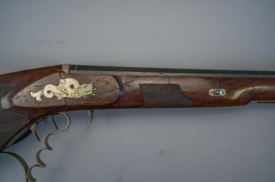 Lot 253 - A 130 BORE BAVARIAN BREECH-LOADING AIR GUN OF BELLOWS TYPE BY F. FACKLER IN AICHACH, MID-19TH CENTURY