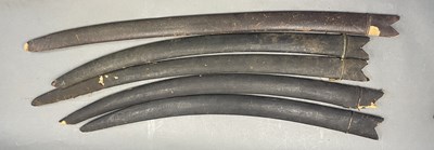 Lot 26 - A DETACHED BLADE FROM A MALAYSIAN DAGGER (KRIS), AN INDIAN SILVER CHAPE FROM A SCABBARD, A KATAR SCABBARD AND SEVEN ASIAN SWORD SCABBARDS, 19TH/EARLY 20TH CENTURIES