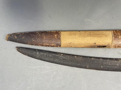 Lot 26 - A DETACHED BLADE FROM A MALAYSIAN DAGGER (KRIS), AN INDIAN SILVER CHAPE FROM A SCABBARD, A KATAR SCABBARD AND SEVEN ASIAN SWORD SCABBARDS, 19TH/EARLY 20TH CENTURIES