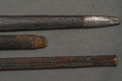 Lot 127 - THREE LEATHER-COVERED WOODEN SCABBARDS, LATE 17TH AND 18TH CENTURIES