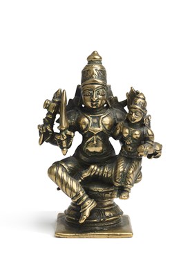 Lot 235 - A BRONZE FIGURE OF UMA-MAHESVARA, DECCAN, SOUTHERN INDIA, 18TH/19TH CENTURY