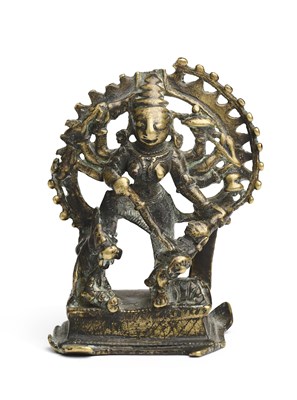 Lot 207 - A BRONZE FIGURE OF DURGA MAHISASURAMARDINI, WESTERN DECCAN, 18TH CENTURY