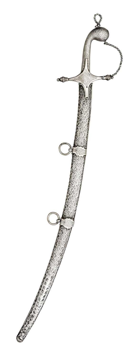 Lot 48 - AN ARAB SILVER-MOUNTED SWORD (SHAMSHIR) FOR A