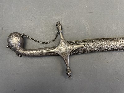 Lot 48 - AN ARAB SILVER-MOUNTED SWORD (SHAMSHIR) FOR A CHILD, 19TH CENTURY