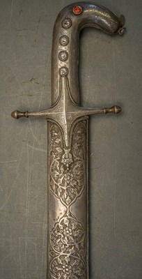 Lot 99 - AN ARAB SILVER-MOUNTED SHAMSHIR, 19TH CENTURY, PROBABLY SYRIA