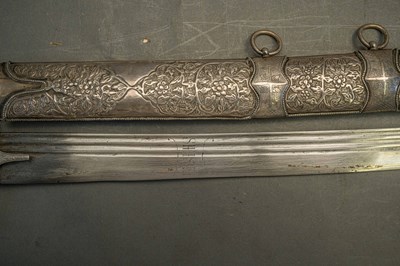 Lot 99 - AN ARAB SILVER-MOUNTED SHAMSHIR, 19TH CENTURY, PROBABLY SYRIA