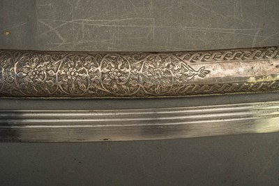 Lot 99 - AN ARAB SILVER-MOUNTED SHAMSHIR, 19TH CENTURY, PROBABLY SYRIA