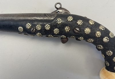 Lot 117 - A 28 BORE CAUCASIAN MIQUELET-LOCK HOLSTER PISTOL, EARLY 19TH CENTURY