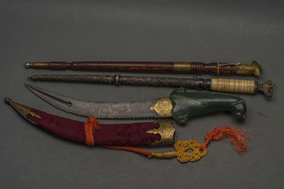 Lot 43 - AN INDIAN JADE-HILTED DAGGER AND TWO TORAH POINTERS, 20TH CENTURY
