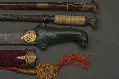 Lot 43 - AN INDIAN JADE-HILTED DAGGER AND TWO TORAH POINTERS, 20TH CENTURY