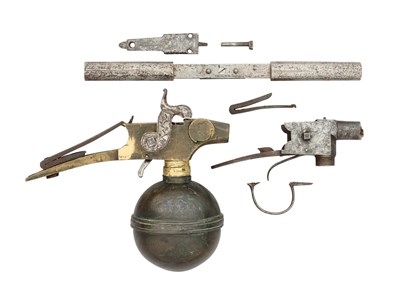 Lot 41 - A GLOBE RESERVOIR FOR AN AIRGUN, AND OTHER ELEMENTS FROM AIR WEAPONS, EARLY 19TH CENTURY