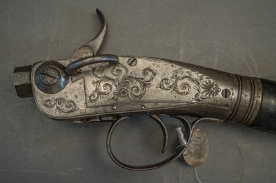 Lot 286 - A CASED 70 BORE BUTT RESERVOIR AIR RIFLE, JOHN BLISSET, 321 HIGH HOLBORN, LONDON, CIRCA 1840-50