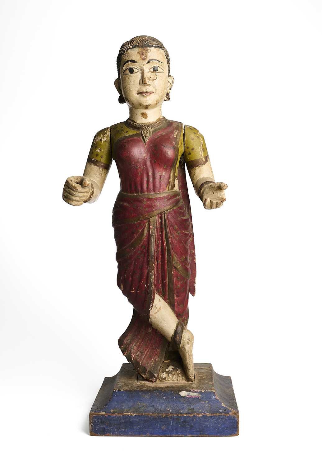 Lot 267 - A POLYCHROME PAINTED WOOD FEMALE FIGURE, SOUTH-WESTERN INDIA, 19TH/20TH CENTURY