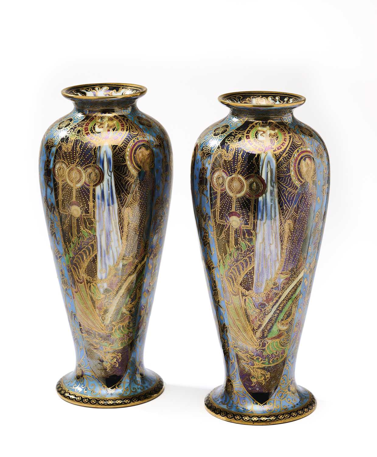 Lot 22 - A PAIR OF WEDGWOOD FAIRYLAND LUSTRE VASES, CIRCA 1920