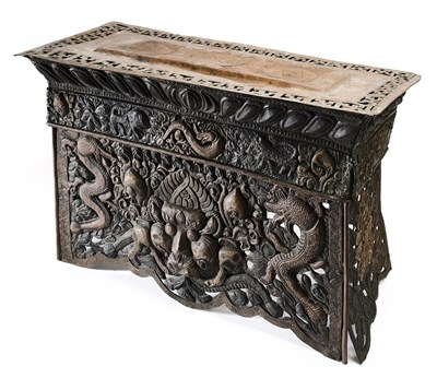 Lot 179 - A COPPER REPOUSSE FOLDING ALTAR TABLE, TIBET, EARLY 20TH CENTURY