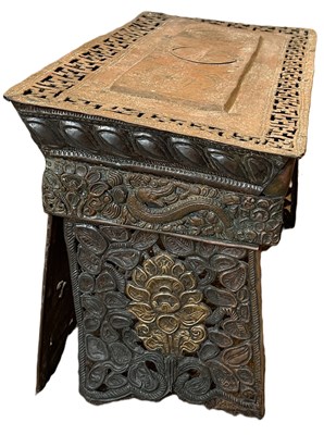 Lot 179 - A COPPER REPOUSSE FOLDING ALTAR TABLE, TIBET, EARLY 20TH CENTURY