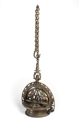 Lot 232 - A BRONZE HANGING LAMP, KERALA, SOUTH INDIA, 19TH CENTURY