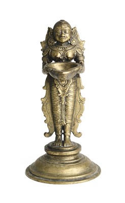 Lot 205 - A BRONZE FIGURE OF DIPALAKSHMI, DECCAN, SOUTHERN INDIA, 19TH CENTURY