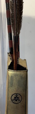Lot 4 - A JAPANESE CASED ARCHERY SET COMPRISING A PAIR OF BOWS DATED 1839, QUIVERS, EIGHT ASSOCIATED ARROWS, EDO PERIOD, 19TH CENTURY