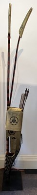 Lot 4 - A JAPANESE CASED ARCHERY SET COMPRISING A PAIR OF BOWS DATED 1839, QUIVERS, EIGHT ASSOCIATED ARROWS, EDO PERIOD, 19TH CENTURY