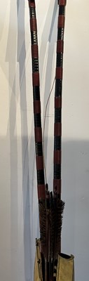 Lot 4 - A JAPANESE CASED ARCHERY SET COMPRISING A PAIR OF BOWS DATED 1839, QUIVERS, EIGHT ASSOCIATED ARROWS, EDO PERIOD, 19TH CENTURY