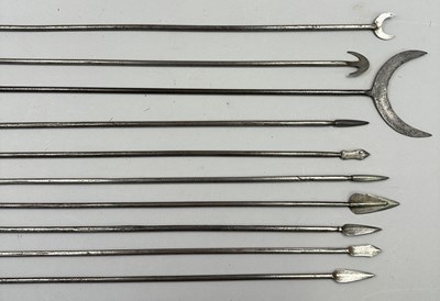 Lot 30 - ELEVEN RARE SOUTH INDIAN ARROWS FORMED ENTIRELY OF STEEL, 17TH/18TH CENTURY.
