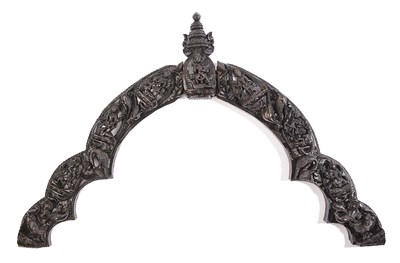 Lot 184 - A CARVED WOOD ARCH FROM A SHRINE, NEPAL, 19TH CENTURY