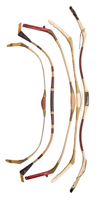 Lot 45 - FOUR CONTEMPORARY COMPOSITE BOWS BY CSABA GRÓZER AND A FURTHER CONTEMPORARY BOW