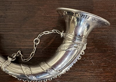 Lot 45 - AN EDWARDIAN SILVER ARCHERY PRIZE HORN, C.T. BURROWS & SONS, BIRMINGHAM, 1908