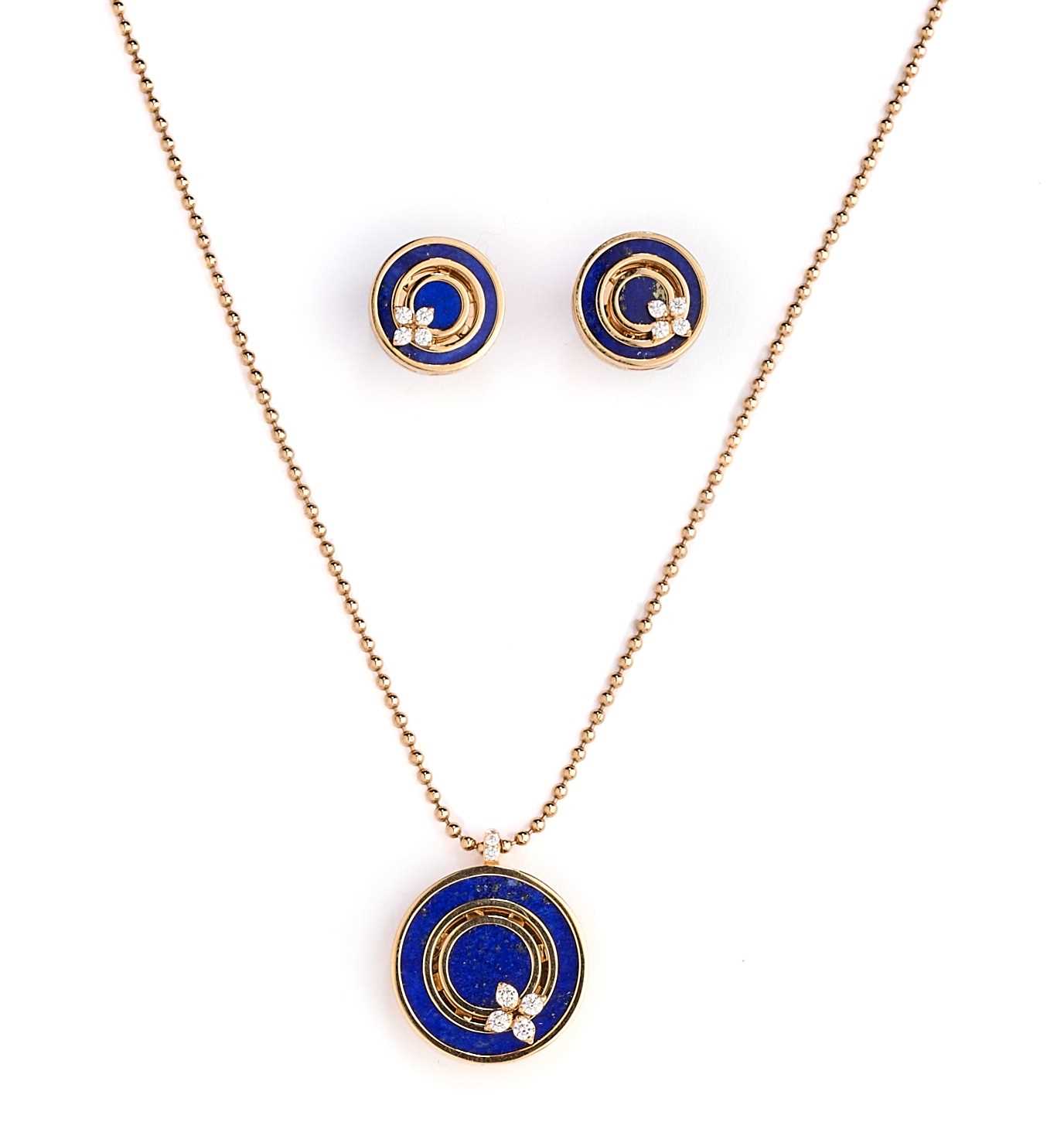 Lot 391 - ROBERTO COIN: LAPIS LAZULI AND DIAMOND DEMI-PARURE