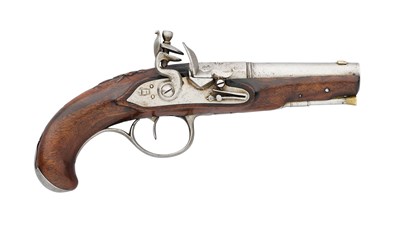 Lot 619 - AN 80 BORE GERMAN FLINTLOCK TRAVELLING PISTOL, CIRCA 1770