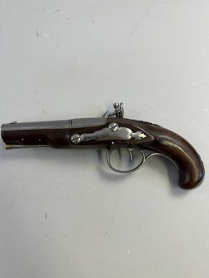 Lot 619 - AN 80 BORE GERMAN FLINTLOCK TRAVELLING PISTOL, CIRCA 1770