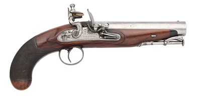 Lot 285 - A 15 BORE FLINTLOCK TRAVELLING PISTOL SIGNED TIREBUCK, LONDON, BIRMINGHAM PROOF MARKS, CIRCA 1820