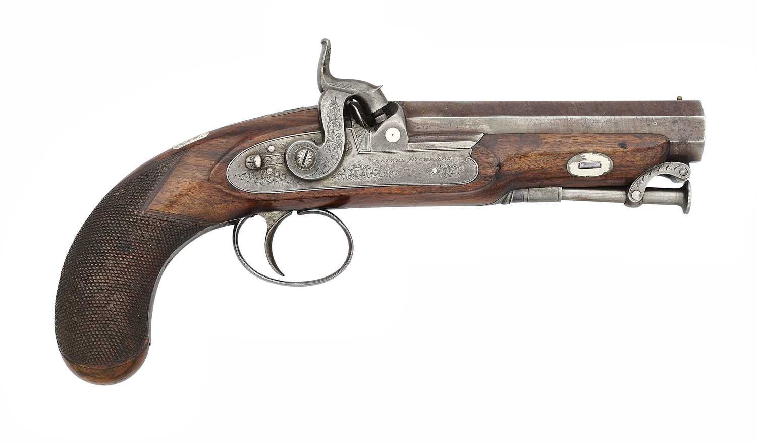 Lot 289 - A 16 BORE PERCUSSION BELT PISTOL BY WESTLEY RICHARDS, 170 NEW BOND STREET, LONDON, NO. 520, BIRMINGHAM PROOF MARKS, CIRCA  1840