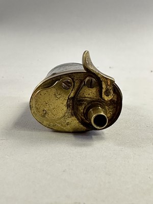 Lot 610 - A THREE-WAY POWDER-FLASK FOR A POCKET PISTOL, CIRCA 1820