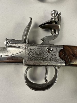 Lot 284 - A PAIR OF 22 BORE SILVER-MOUNTED FLINTLOCK TURN-OFF PISTOLS SIGNED WHATELY, PRIVATE PROOF MARKS, BIRMINGHAM SILVER MARKS, MAKERS MARK OF CHARLES FREETH, CIRCA 1770