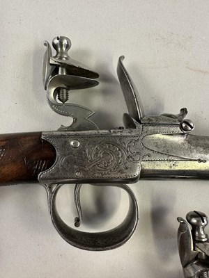 Lot 284 - A PAIR OF 22 BORE SILVER-MOUNTED FLINTLOCK TURN-OFF PISTOLS SIGNED WHATELY, PRIVATE PROOF MARKS, BIRMINGHAM SILVER MARKS, MAKERS MARK OF CHARLES FREETH, CIRCA 1770