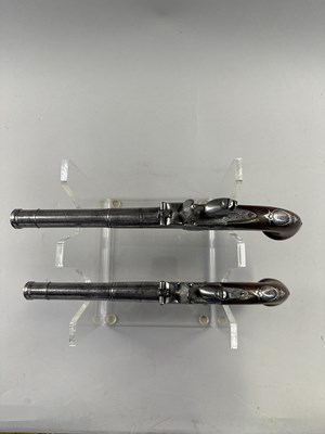 Lot 284 - A PAIR OF 22 BORE SILVER-MOUNTED FLINTLOCK TURN-OFF PISTOLS SIGNED WHATELY, PRIVATE PROOF MARKS, BIRMINGHAM SILVER MARKS, MAKERS MARK OF CHARLES FREETH, CIRCA 1770