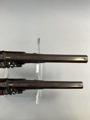 Lot 280 - A PAIR OF 40 BORE FLINTLOCK SAW-HANDLED DUELLING PISTOLS BY JOHN (1) PROSSER, CHARING CROSS, LONDON SILVER MARKS FOR 1809