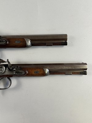 Lot 280 - A PAIR OF 40 BORE FLINTLOCK SAW-HANDLED DUELLING PISTOLS BY JOHN (1) PROSSER, CHARING CROSS, LONDON SILVER MARKS FOR 1809