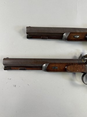 Lot 280 - A PAIR OF 40 BORE FLINTLOCK SAW-HANDLED DUELLING PISTOLS BY JOHN (1) PROSSER, CHARING CROSS, LONDON SILVER MARKS FOR 1809