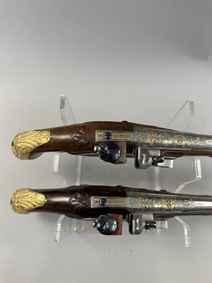Lot 294 - A FINE PAIR OF 16 BORE LIEGOIS FLINTLOCK HOLSTER PISTOLS BY JEAN JAQUES BEHR, CIRCA 1720-30