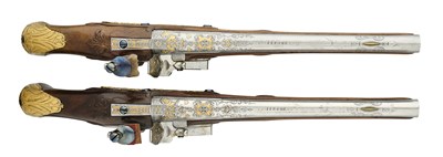 Lot 294 - A FINE PAIR OF 16 BORE LIEGOIS FLINTLOCK HOLSTER PISTOLS BY JEAN JAQUES BEHR, CIRCA 1720-30