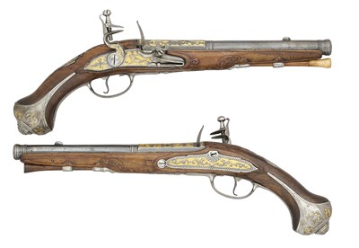 Lot 278 - A PAIR OF 20 BORE LIEGOIS FLINTLOCK PISTOLS BY G. MASSIN, CIRCA 1740-50