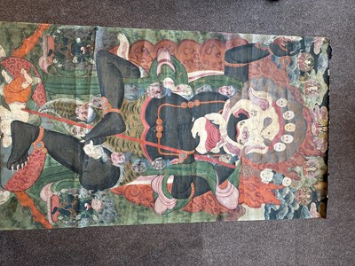 Lot 167 - A LARGE THANG-KA DEPICTING SIMHAVAKTRA, TIBET, 19TH CENTURY